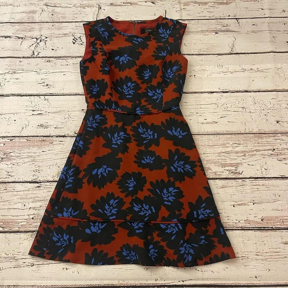 JCrew Firework Floral Red Dress Fit Flare Size 0‎ Women's